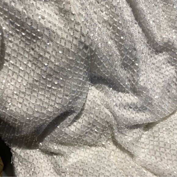 NWT Mac Duggal White Hand Embellished Halter Neck Midi Sheath Dress beaded Sz 8 - Picture 8 of 12